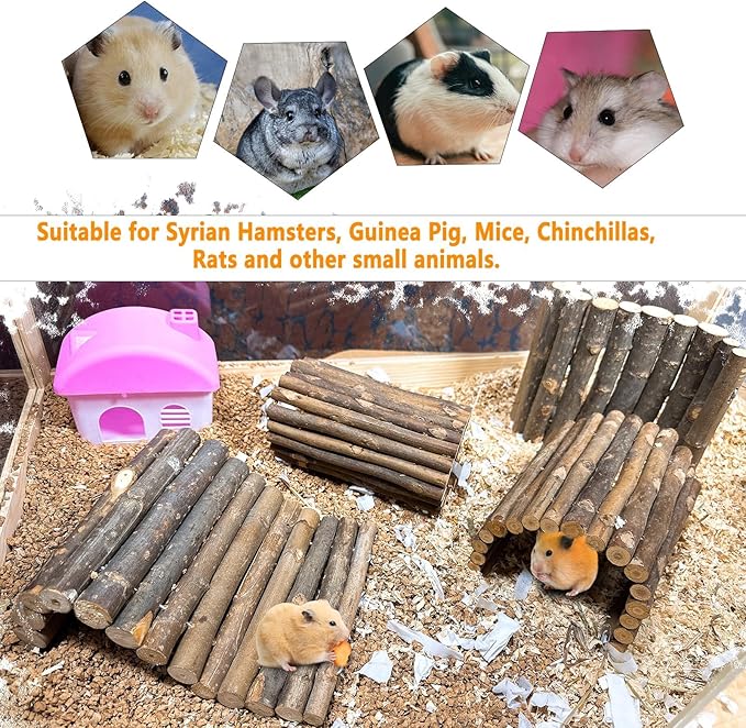 kathson 4PCS Hamster Wooden Bridge Toys,11.02" L x 6.09" W Large Climbing Toy,Rat Ladder,Small Animal Chew Toys,Wood Hideout Tunnel for Chinchillas Guinea Pig Gerbils Ferret Syrian Hamster Squirrel