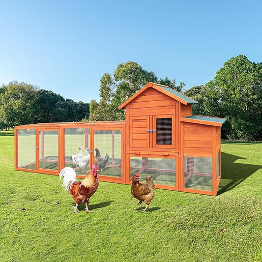 122" Large Wooden Chicken Coop with Nesting Box – Outdoor Hen House for 3–4 Chickens, Weather-Resistant Roof, Secure Poultry Cage with Perch & Easy-Clean Tray Natural