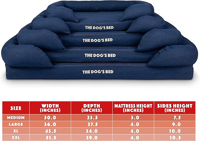 The Dog’s Bed, XXL Blue Denim51.5x39, Memory Foam, Pain Relief: Arthritis, Hip & Elbow Dysplasia, Post Surgery, Lameness, Supportive, Calming, Waterproof Washable Cover, Veterinary Approved