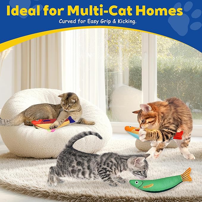 Cat Toys, 3-Pack Catnip Toys for Cats, Soft and Durable with Rattle Sound, Interactive Kitten Toys for Indoor Cats, 9.4 Inches, Saury Fish Cat Chew Toy for All Breeds (Saury Fish)