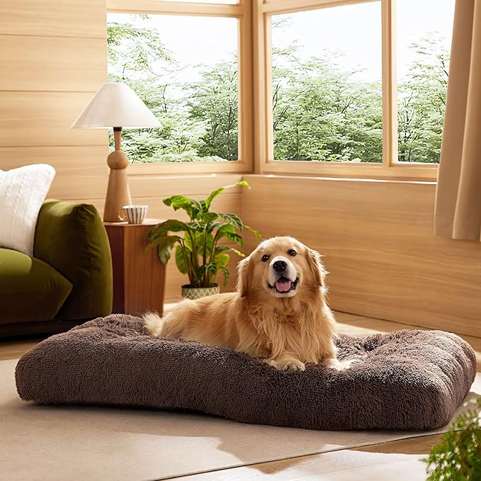 Bedsure Washable XXL Dog Bed for Crate, Faux Fur Dog Crate Pad for Large Breed, Fulffy Soft Comfort Dogs Sleeping Mat, Anti-Slip Pet Kennel Pad, 48" x 29", Dark Brown