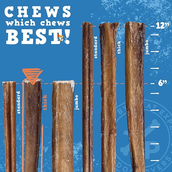 Jack&Pup 6-inch Bully Sticks for Large Dogs (20 Pack) All Natural Thick Bully Stick for Dogs | Singe Ingredient Long Lasting Pizzle Sticks