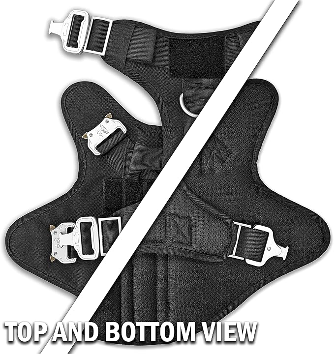 Tactical Dog Harness with 4 Metal Buckles, Waterproof Military Grade Dog Vest; Stop pulls but Does not Choke Neck, Great with Prevents Escapes, Heavy-Duty Harness for Extra Large Dogs, Black (XL)