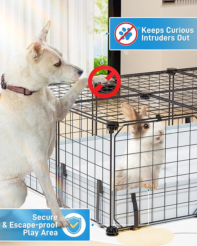 BUCATSTATE 20 Panels Guinea Pigs Cages, Small Animal Playpen with Waterproof Mat, 47" L*24" W*12" H Metal Hedgehog Enclosure with Door, C&C Cage for Bunny Rabbit Chinchillas