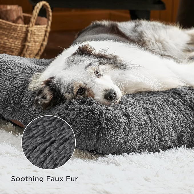 Bedsure Washable Small Dog Bed for Crate, Plush Calming Dog Crate Mat, Fluffy Pet Bed for Small Dogs, Plush Soft Comfort Sleeping Mat for Puppy, Anti-Slip Pet Kennel Pad, 24" x 18", Dark Grey