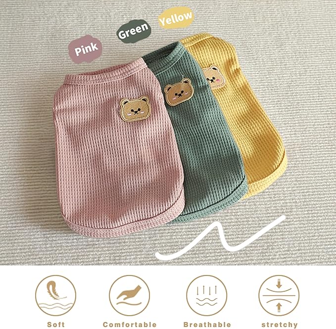 3 Pack Shirts for Cat, Small & Medium Dog Clothes, Waffle-Knit Puppy Shirts, Lightweight, Breathable, Stretchy Pet Clothes, Sleeveless Tee Shirt Gift for Cats & Dogs (3 PCS, Small)