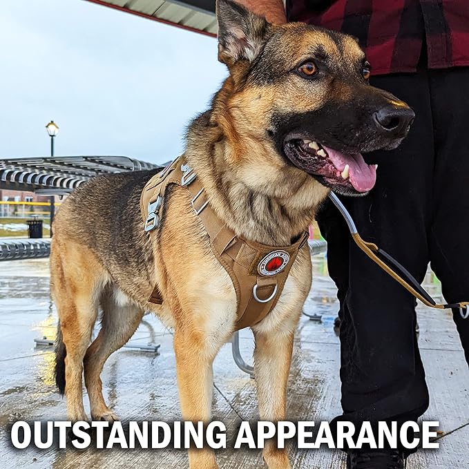 Pets ProMax - Tactical Dog Harness for Extra Large Dogs with 4 Metal Buckles; Heavy Duty Harness for Large Dogs. Our Tactical Dog Harness is Free of Plastic Components. Brown XL