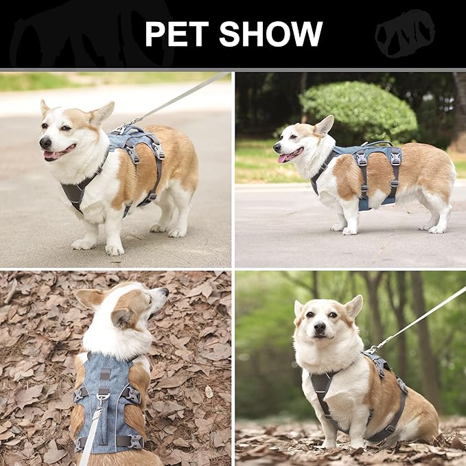 Escape Proof Dog Harness Medium Sized Dog, Reflective No Pull Dog Vest with Handle, Lightweight Full Body Pet Harness Adjustable for Walking,Training(Blue,Chest:17-32")
