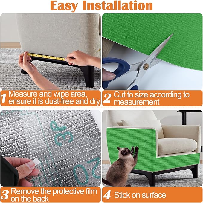 Cat Scratch Furniture Protector - 138" x 15.8" Trimmable Self-Adhesive Cats Claws Scratch Pads, DIY Cat Climbing Couch Protector for Scratch Post Cat Tree Replacement Indoor (Green)