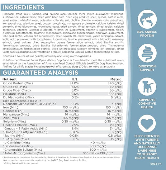 NutriSource Element Series Open Waters Dry Dog Food, Haddock, Trout and Duck, 4LB