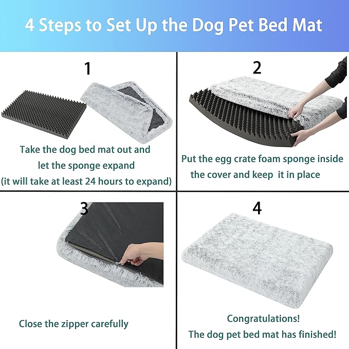 Dog Bed, Dog Crate Pad with Removable Washable Pet Mat Cover, Non-Slip Bottom, Waterproof Orthopedic Dog Beds for Large/Medium/Small Dogs (XXL(47''x29''x4''), Grey)