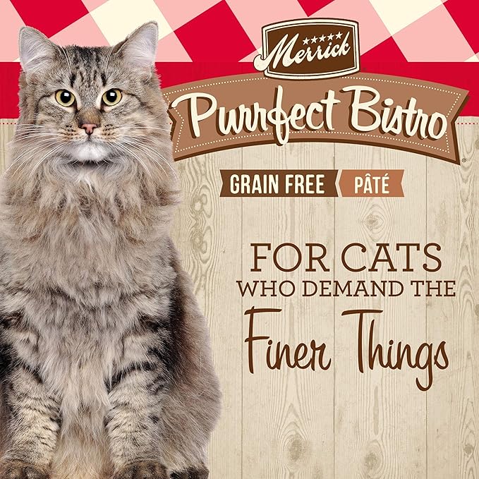 Merrick Purrfect Bistro Grain Free Premium Soft Canned Pate Adult Wet Cat Food, High Protein Beef Recipe - 5.5 OZ Can