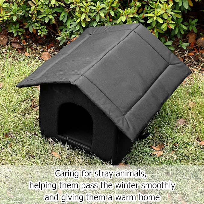 Soaoo 3 Pcs Cat Houses for Outdoor Stray Cats Shelter Weatherproof Outside House Indoor Foldable Pet Cave with Tent Stakes for Wild Animal Dogs(Pure Black Style)