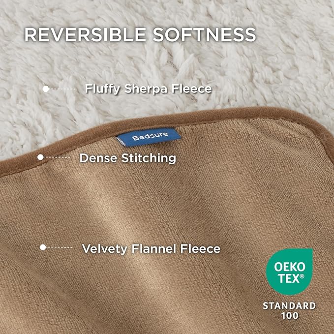 Bedsure Waterproof Blanket for Bed - Sherpa Fleece Waterproof Dog Blankets for Large Dogs, Pet Blankets for Bed/Couch/Dog Crate, Soft Plush Reversible Furniture Protector, King Size, 108"x86", Camel