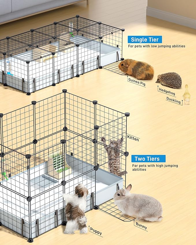 BUCATSTATE 20 Panels Guinea Pigs Cages, Small Animal Playpen with Waterproof Mat, 47" L*24" W*12" H Metal Hedgehog Enclosure with Door, C&C Cage for Bunny Rabbit Chinchillas