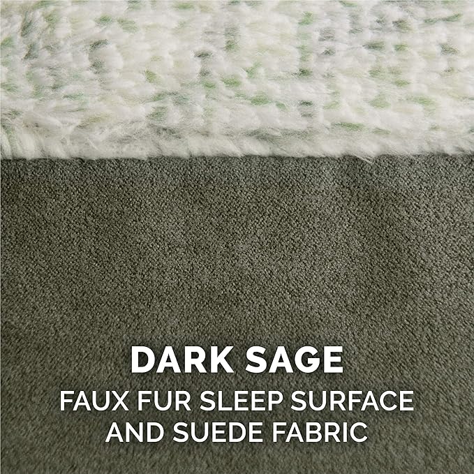 Furhaven Orthopedic Dog Bed for Large Dogs w/ Removable Bolsters & Washable Cover, For Dogs Up to 95 lbs - Two-Tone Plush Faux Fur & Suede L Shaped Chaise - Dark Sage, Jumbo/XL