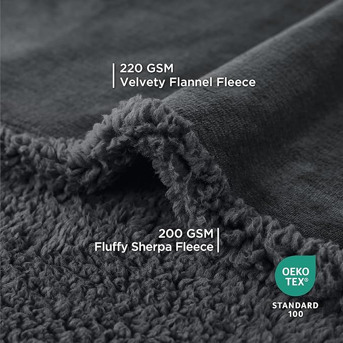 Bedsure Waterproof Blanket for Bed - Sherpa Fleece Waterproof Dog Blankets for Large Dogs, Pet Blankets for Bed/Couch/Dog Crate, Soft Plush Reversible Furniture Protector, Queen, 90"x86", Grey Black