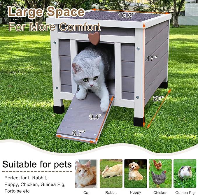Weatherproof Cat House for Outdoor Cats in Winter, 100% All-Around Insulated Outdoor Cat Shelter with Warm Liner for Outside Feral Cat,Puppy,Rabbit and Small Pets-Grey with Warm Liner