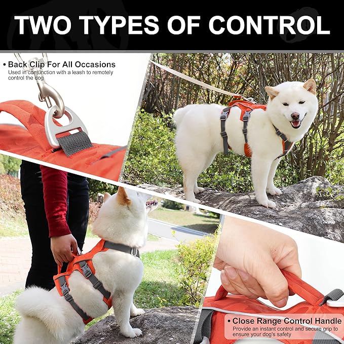 Escape Proof Dog Harness Medium Sized Dog, Lightweight Full Body Pet Vest with Lift Handle and Leash Clip, Reflective Adjustable No Slip Dog Harness for Daily Walking(Red,Chest:17-32")