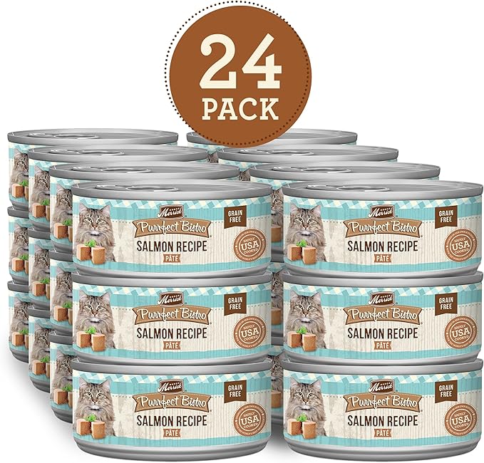 Merrick Purrfect Bistro Grain Free Premium Soft Canned Pate Adult Wet Cat Food, High Protein Salmon Recipe - (Pack of 24) 3 oz. Cans
