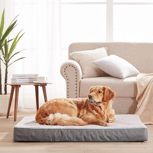 Orthopedic Memory Foam Dog Bed,Cooling Dog Beds for Extra Large Dogs, Washable Pet Beds for Crate with Faux Fur Cover, Waterproof Lining, XXXL(50inch)