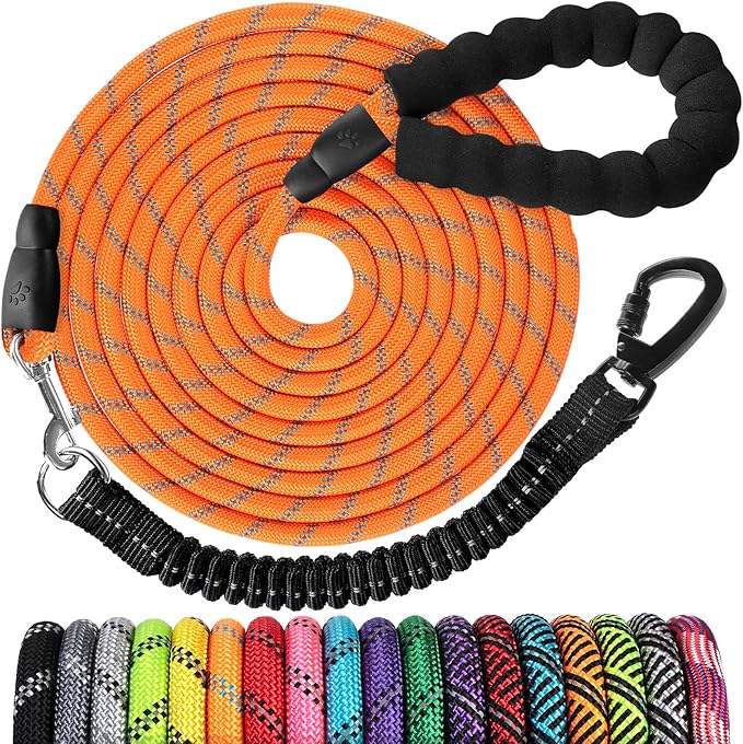jenico Long Dog Leash 15FT: Heavy Duty Nylon Rope Leashes for Dogs Training with Reflective Threads Bungee and Padded Handle - Dog Lead for Large Small Medium Dogs Outside Walking Hiking