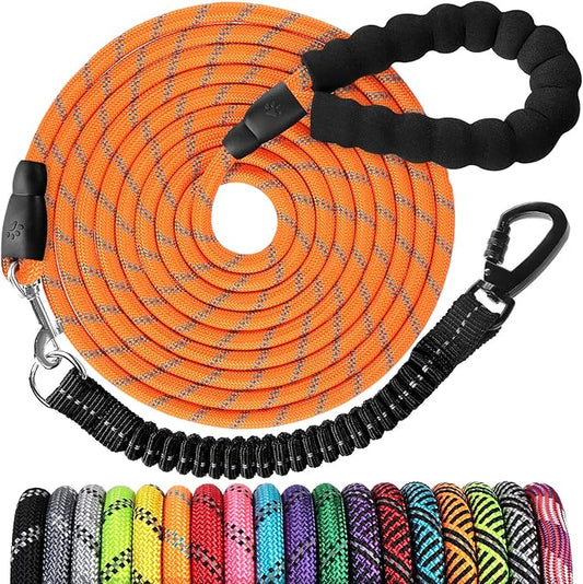 jenico Long Dog Leash 15FT: Heavy Duty Nylon Rope Leashes for Dogs Training with Reflective Threads Bungee and Padded Handle - Dog Lead for Large Small Medium Dogs Outside Walking Hiking