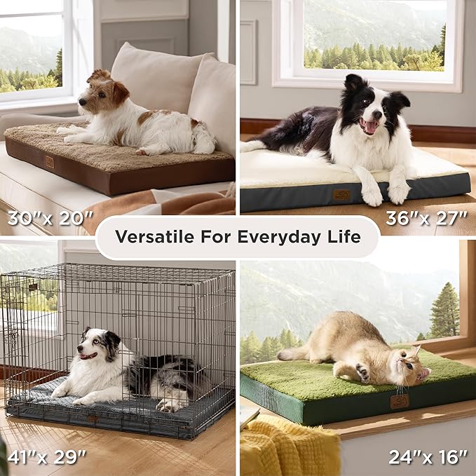 Bedsure XL Dog Bed for Crate - Large Orthopedic Flat Pet Beds with Removable Washable Cover, Egg Crate Foam Crate Mat, Suitable for Pet Up to 90 lbs