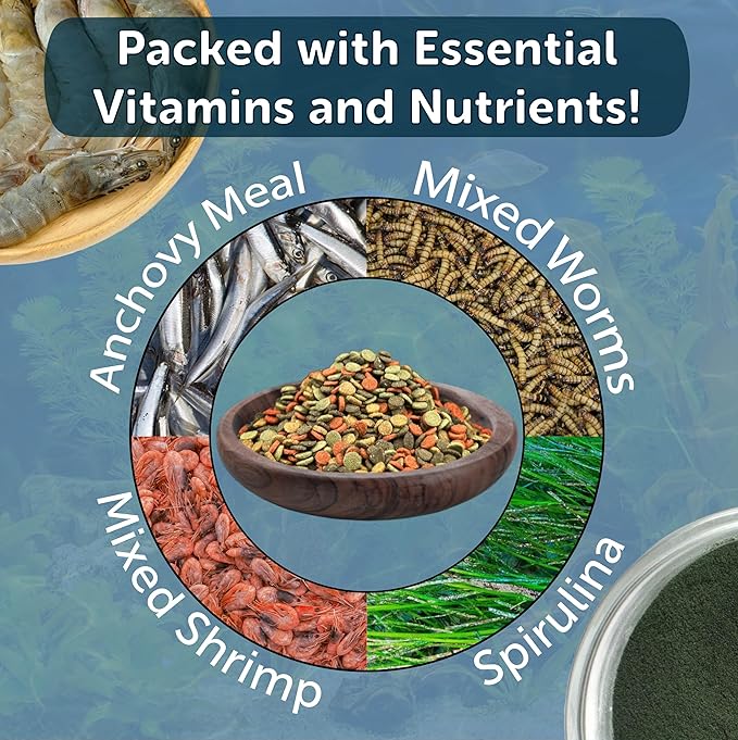 Aquatic Foods Inc. 4-Type 3.5mm - 1/8" Sinking Wafer Mix of Spirulina-Algae, Ultra-Worm, Ultra-Shrimp, Color Enhancing Wafers for Shrimp, Snails, Crabs, Crayfish, All Tropical Fish, 3.5mm..5oz