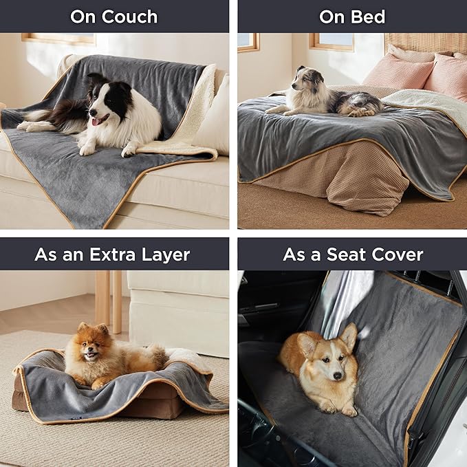 Bedsure Waterproof Blanket for Bed - Sherpa Fleece Waterproof Dog Blankets for Large Dogs, Pet Blankets for Bed/Couch, Soft Plush Reversible Furniture Protector, Twin Size, 80"x60", Grey