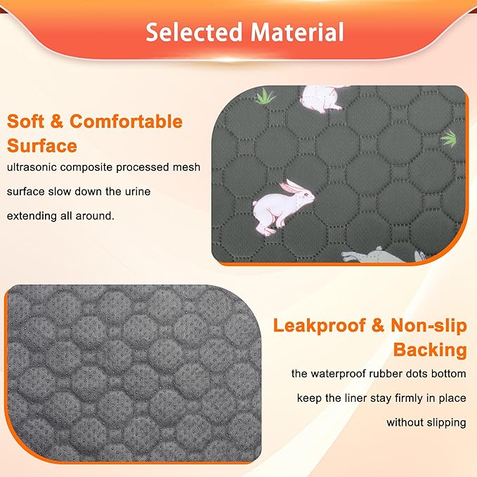2-Pack Guinea Pig Cage Liner, 24" x 47" Reusable Guinea Pig Bedding Washable Absorbent Pee Pads for Dogs Rabbit Chinchilla Hamster, Leakproof & Anti Slip