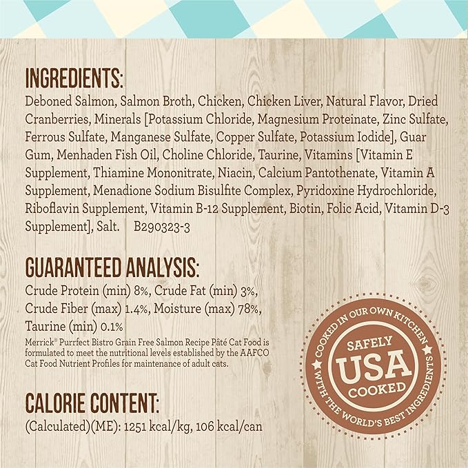 Merrick Purrfect Bistro Grain Free Premium Soft Canned Pate Adult Wet Cat Food, High Protein Salmon Recipe - (Pack of 24) 3 oz. Cans