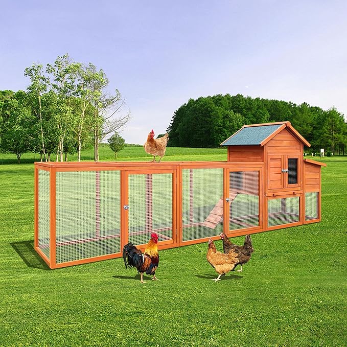 122" Large Wooden Chicken Coop with Nesting Box – Outdoor Hen House for 3–4 Chickens, Weather-Resistant Roof, Secure Poultry Cage with Perch & Easy-Clean Tray Natural