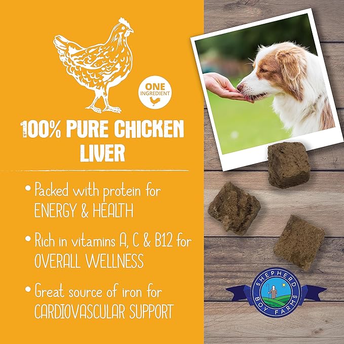 Freeze Dried Dog and Cat Treats, Chicken Liver, All Natural Single Ingredient Freeze-Dried Dog Treat & Snacks, Made in USA, High Protein, Essential Nutrition Raw Food, 8oz