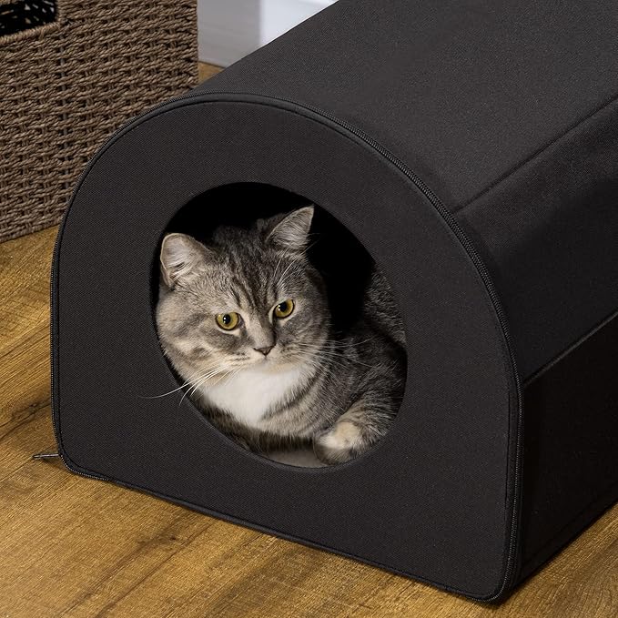 PawHut Dome Heated Cat House Portable and Waterproof Pet Shelter for Kitty in Winter, Black