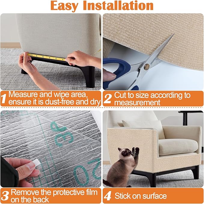Cat Scratch Furniture Protector - 158" x 13.8" Trimmable Self-Adhesive Cats Claws Scratch Pads, DIY Cat Climbing Couch Protector for Scratch Post Cat Tree Replacement Indoor (Khaki)