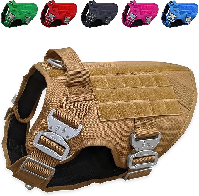 Pets ProMax Tactical Dog Harness for Large Dogs – Military Grade, All-Metal Buckles Vest with Control Handle, No Plastic componenets in Our Harness, Waterproof, No-Pull, No-Choke (Brown, L)