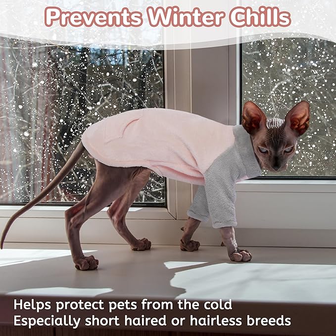 PUMYPOREITY Cozy Cat Sweater with Sleeves, Soft Coral Fleece Cat Clothes, Warm Winter Coat Thick Fleece for Hairless Cats, M, Pink