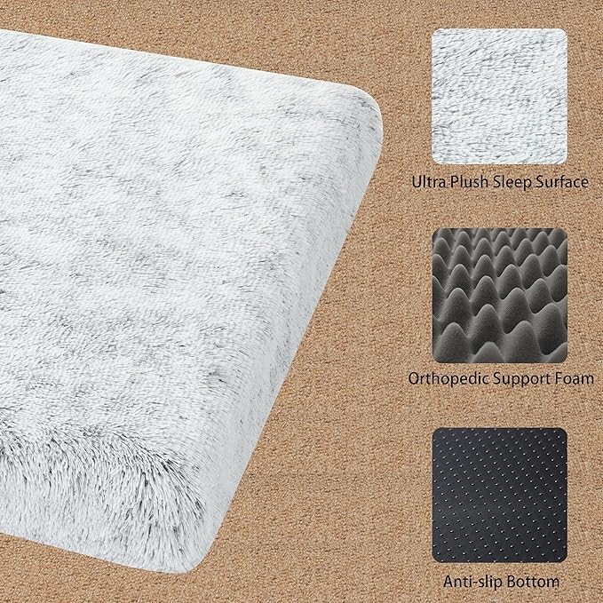Dog Bed, Dog Crate Pad with Removable Washable Pet Mat Cover, Non-Slip Bottom, Waterproof Orthopedic Dog Beds for Large/Medium/Small Dogs (L(36''x27''x3''), Grey)