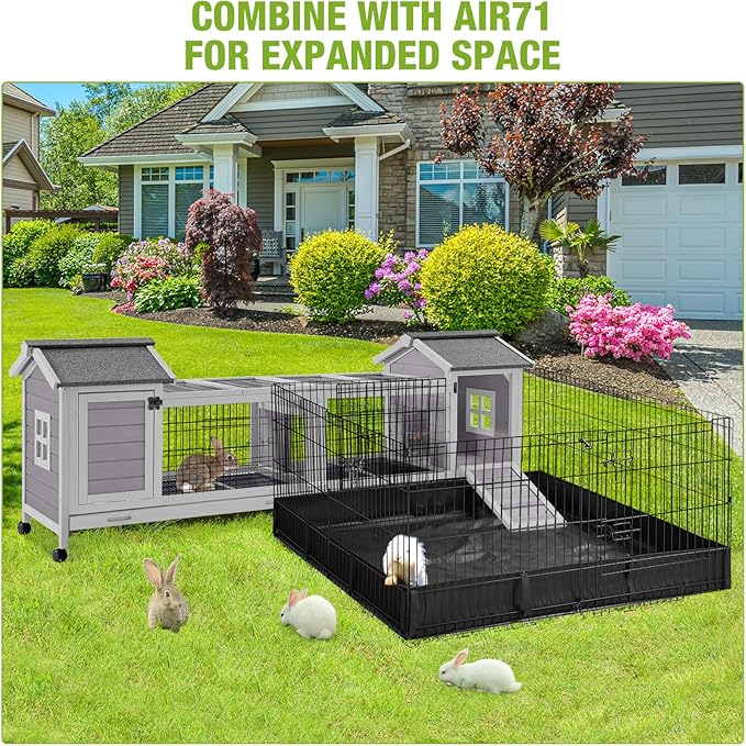 GUTINNEEN Rabbit Hutch Outdoor Bunny Cage Indoor with Large Space Guinea Pig House on Wheels 10.4 ft², No Leak Trays, Run