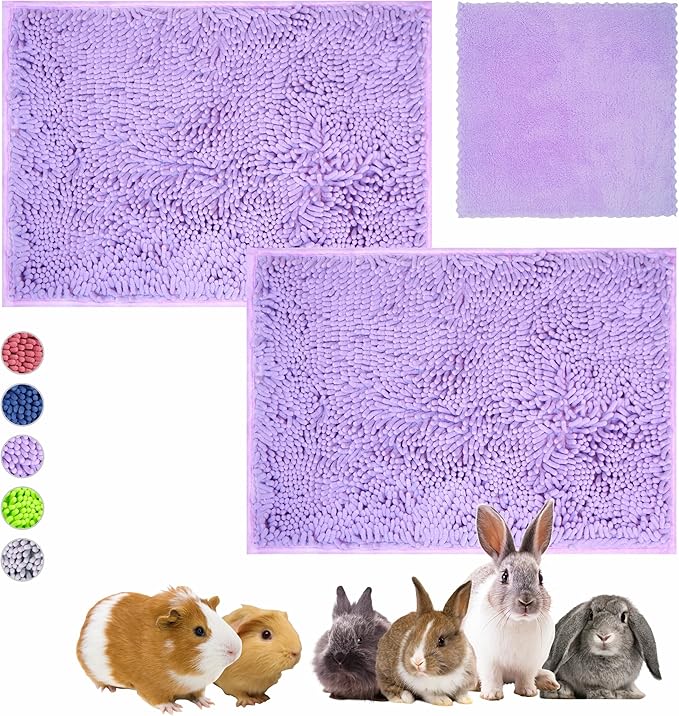 Guinea Pig Cage Liner Bedding 2 PCS, Washable Guinea Pig Bed Mat, Extra Absorbent Rabbit Pee Pad Reusable, Non-Slip Fleece Blanket for Bunny and Small Animal Cage Accessories (Purple, 24"x16")