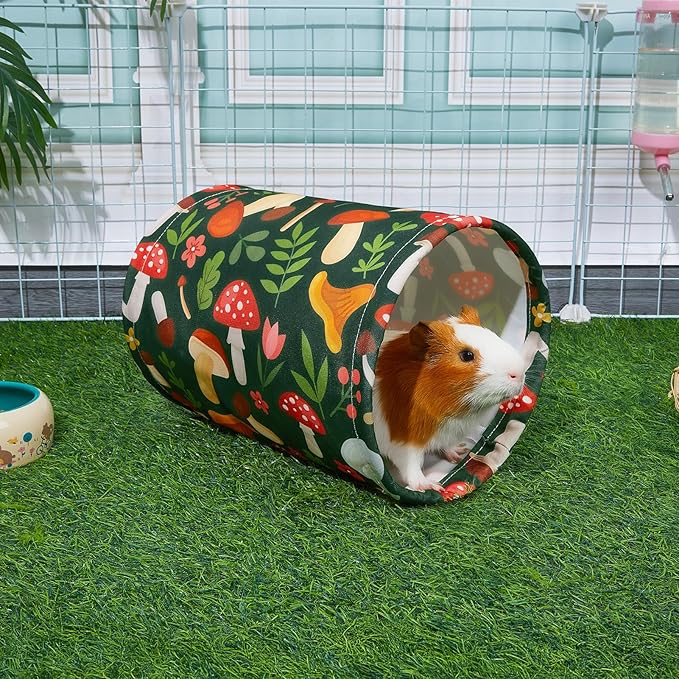 Bienbee Guinea Pig Tunnel, Washable Guinea Pig Hideout,Foldable Rabbit Tunnel Guinea Pigs Toys for Bunny Hamster Chinchilla Ferret Rabbit Guinea Pigs Accessories Mushroom