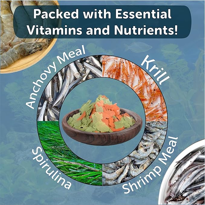 Aquatic Foods Inc. Cichlid Green Growth & Red Color Enhancing Flakes for Cichlids, Central & South American Cichlids, 4-Type Wafer Mix & 12-Type Pellet Mix Included...7.0oz Canister