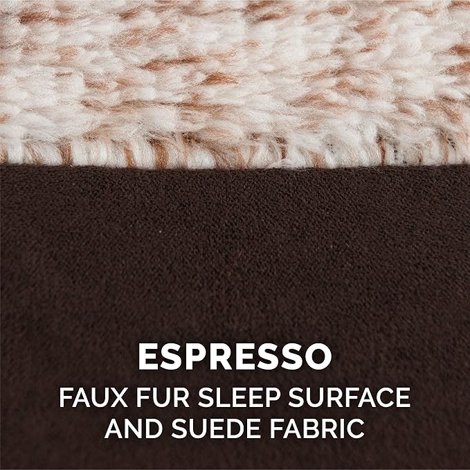 Furhaven Orthopedic Dog Bed for Large Dogs w/ Removable Bolsters & Washable Cover, For Dogs Up to 125 lbs - Two-Tone Plush Faux Fur & Suede L Shaped Chaise - Espresso, Jumbo Plus/XXL
