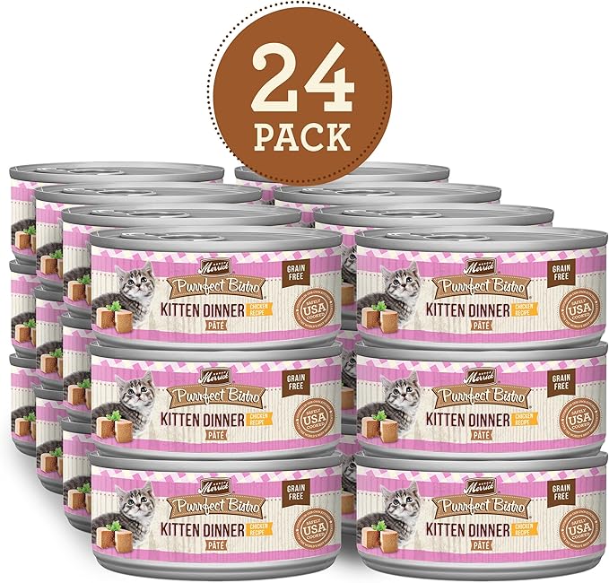 Merrick Purrfect Bistro Grain Free Premium Soft Canned Pate Chicken Wet Cat Food, Kitten Dinner Recipe - (Pack of 24) 3 oz. Cans