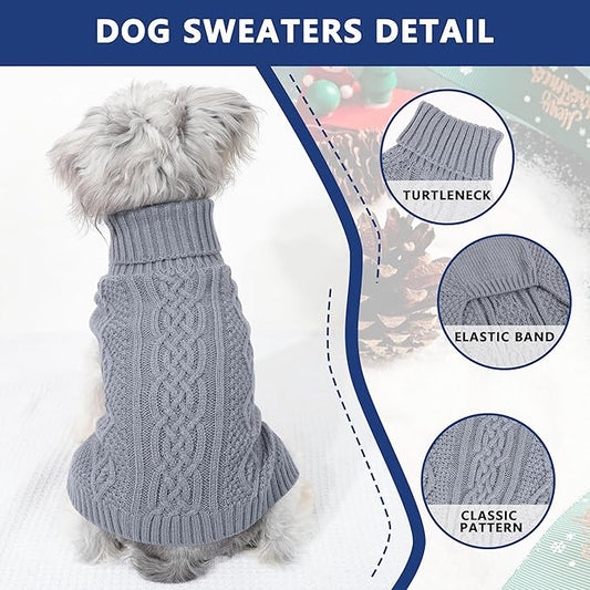 Dog Sweaters Small Dog Clothes Winter Turtleneck Puppy Sweater Warm Pet Cat Sweater Doggy Pullover Outfit with Twisted Design XS~XL(Grey, Medium)