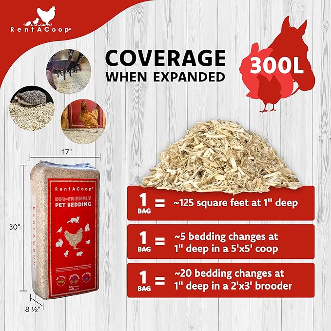 RentACoop Extra-Soft Premium Hemp Bedding (300L) for Chicken Coops, Nesting Boxes, Rabbits, Guinea Pigs, Hamsters, Reptiles, Horses & More – Super Absorbent, Low Dust, Odor Control
