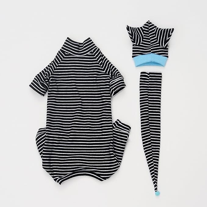 Sphynx Cat Clothes Black Stripe Breathable Shirts Suit, Pet Hat and Shirt Set (Large)