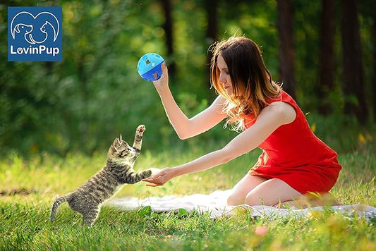 Cat Ball Toy with Bell Larger Size, Bells Jingle as Balls Roll, Cat Toy for Small or Large Cats, or Other Animals (Blue - 1 Pack)
