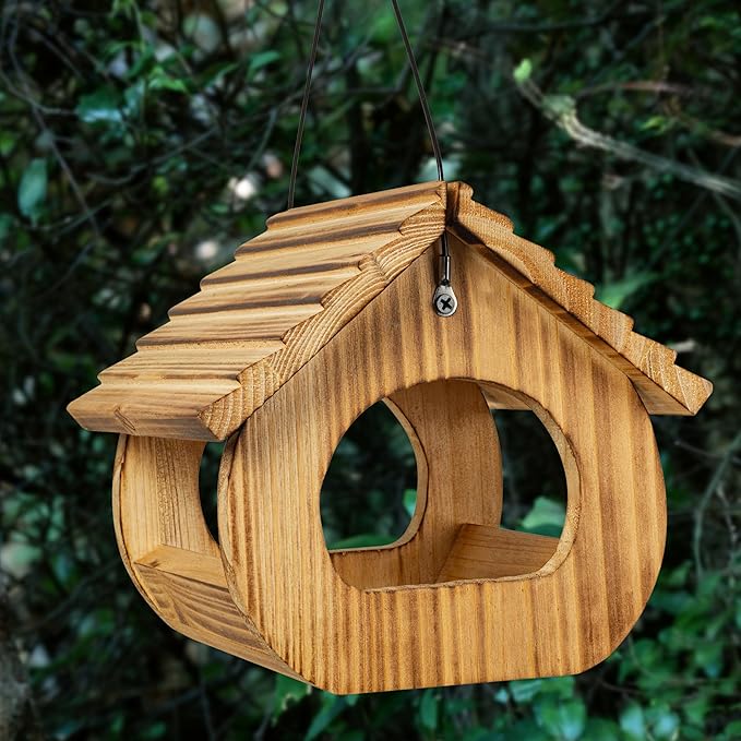BalterFF Bird Feeders for Outdoors,Wooden Unique Seed Sunflower Food Feeder Blue Cardinal Finch Backyard Platform Balcony Gazebo Tree Fence Wall Mount Effortless Holder Automatic Buddy